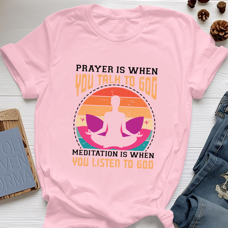 Olivenorma "MEDITATION IS WHEN YOU LISTEN TO GOD" Spiritual Yoga T-Shirt - Pink - 2XL - image 13