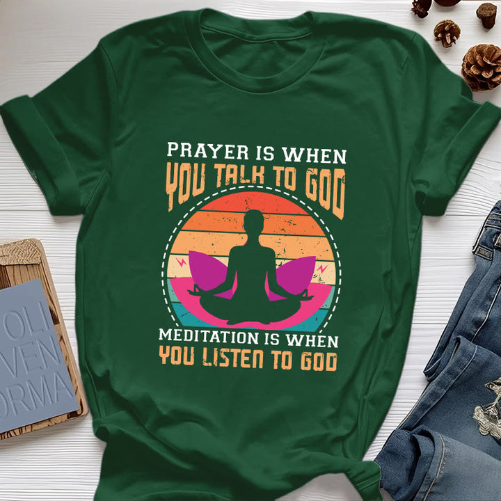 Olivenorma "MEDITATION IS WHEN YOU LISTEN TO GOD" Spiritual Yoga T-Shirt - Dark Green - 2XL - image 19