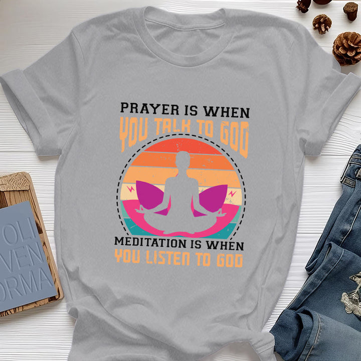 Olivenorma "MEDITATION IS WHEN YOU LISTEN TO GOD" Spiritual Yoga T-Shirt - Gray - 2XL - image 7