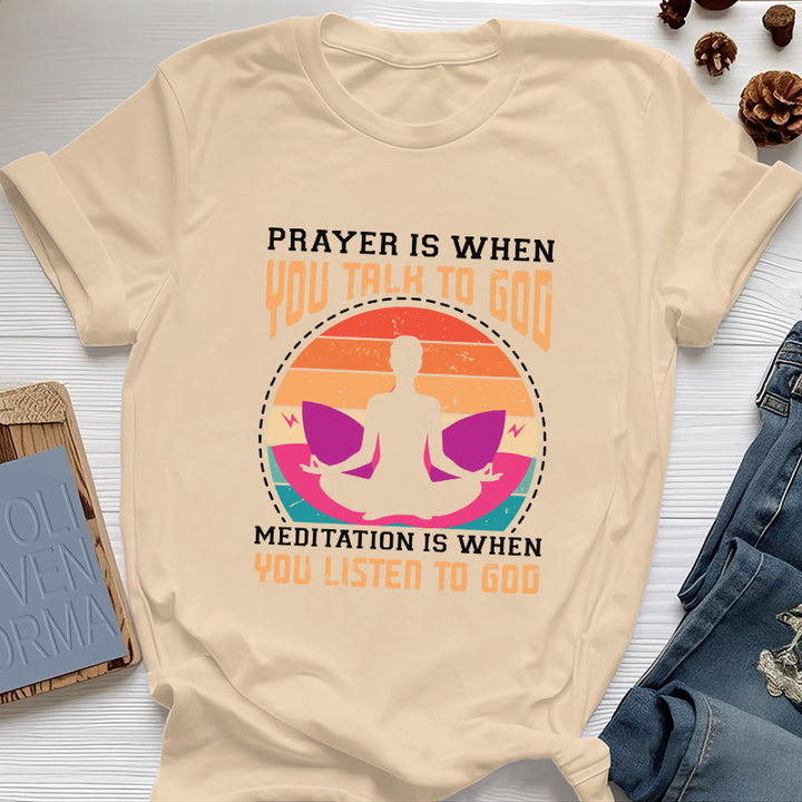 Olivenorma "MEDITATION IS WHEN YOU LISTEN TO GOD" Spiritual Yoga T-Shirt - Yellow - 2XL - image 9