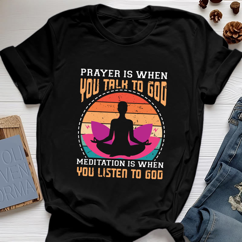 Olivenorma "MEDITATION IS WHEN YOU LISTEN TO GOD" Spiritual Yoga T-Shirt - Black - 2XL - image 0