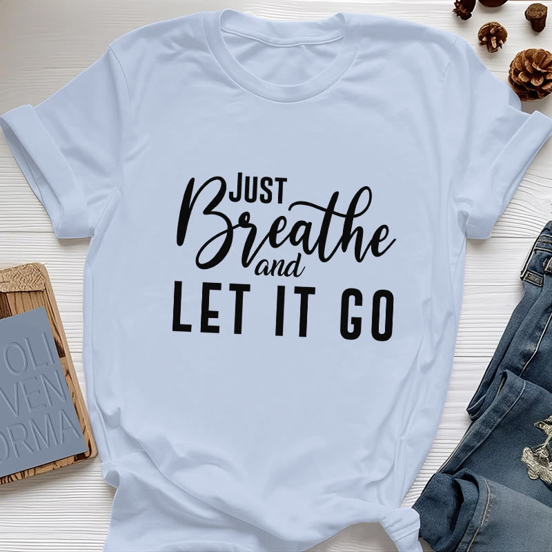 Olivenorma "JUST BREATHE AND LET IT GO" Spiritual Tee T-Shirt - Blue - 2XL - image 0