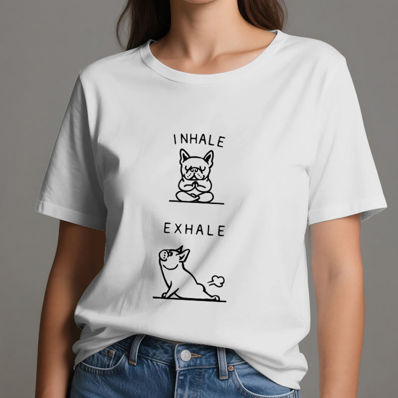 Olivenorma Bulldog "INHALE & EXHALE" Funny Spiritual T-Shirt - image 1