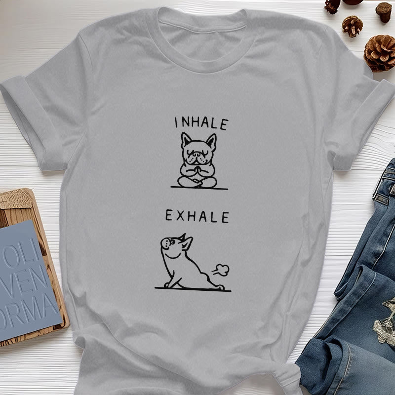 Olivenorma Bulldog "INHALE & EXHALE" Funny Spiritual T-Shirt - Gray - 2XL - image 7