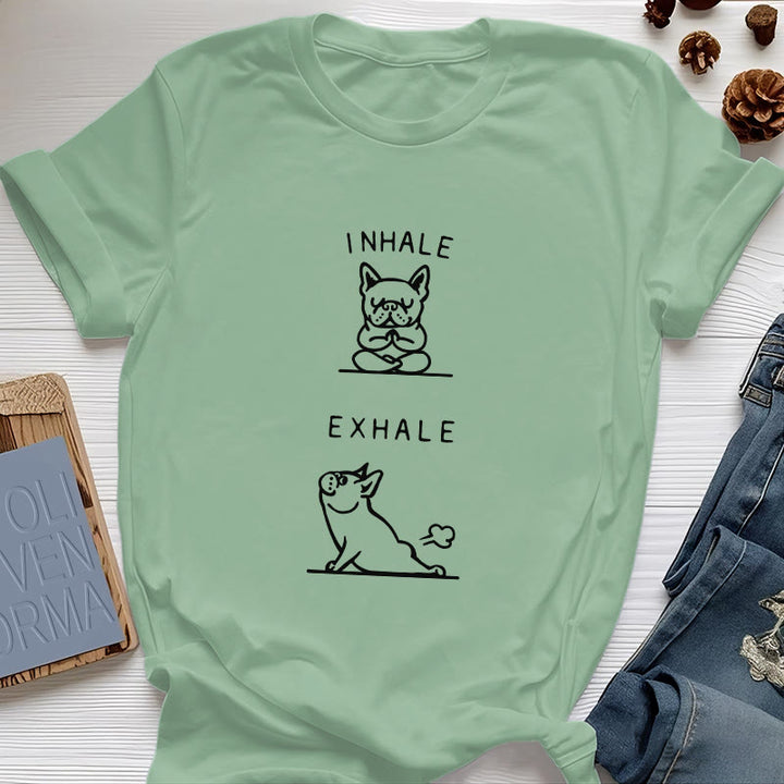 Olivenorma Bulldog "INHALE & EXHALE" Funny Spiritual T-Shirt - Light Green - 2XL - image 17