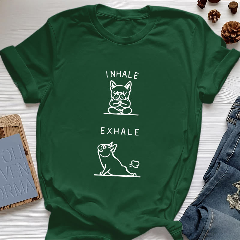 Olivenorma Bulldog "INHALE & EXHALE" Funny Spiritual T-Shirt - Dark Green - 2XL - image 19
