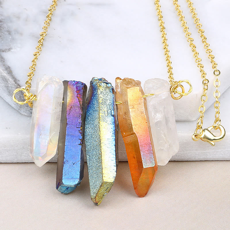 Olivenorma Natural Crystal Rough Mixed Color Crystal Pendant Necklace - Labradorite&Clear Quartz - image 0