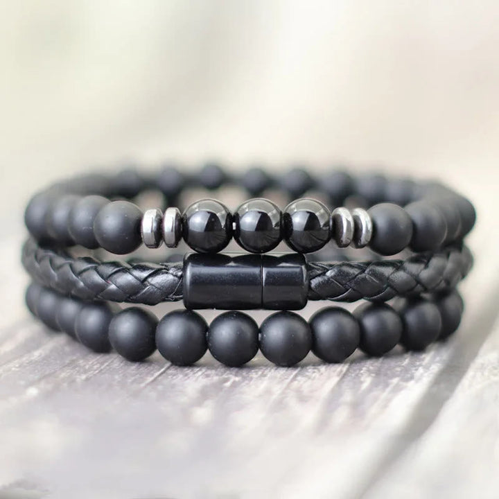 Olivenorma 3Pcs Tiger Eye Stone Leather Bracelet Set - image 5