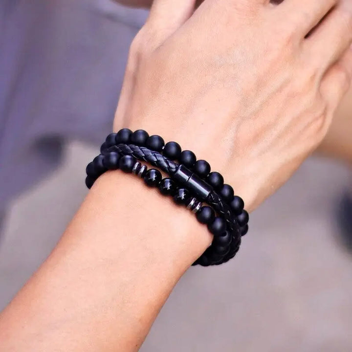 Olivenorma 3Pcs Tiger Eye Stone Leather Bracelet Set - image 4