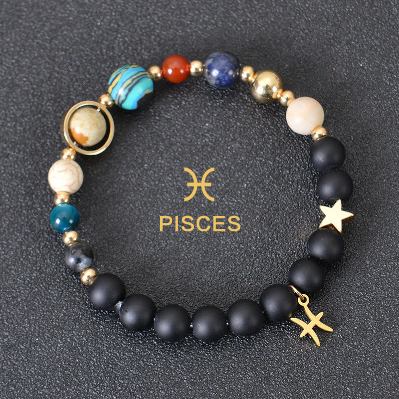 Olivenorma Twelve Constellations Eight Planets Gemstone Bracelet - Black Onyx - Pisces - image 14