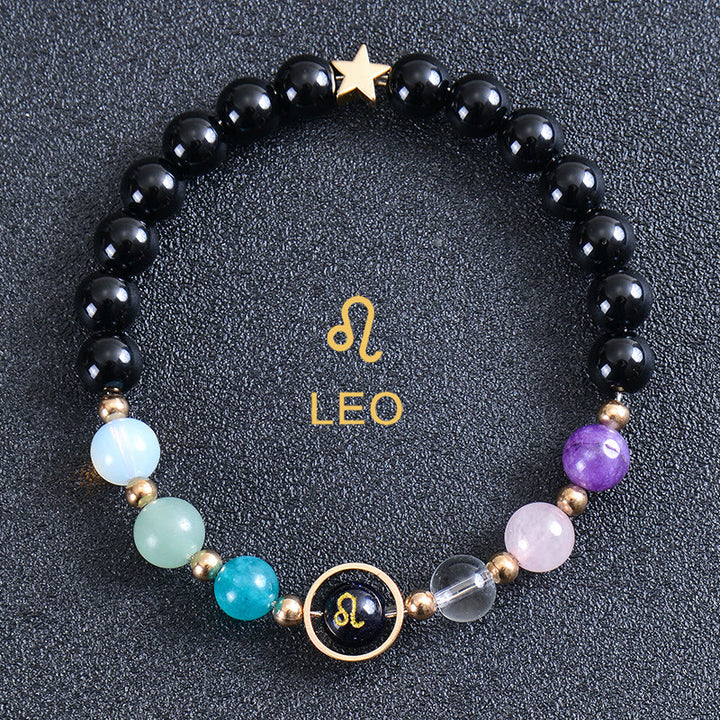 Olivenorma Twelve Constellations Eight Planets Gemstone Bracelet - Round Obsidian - Leo - image 43