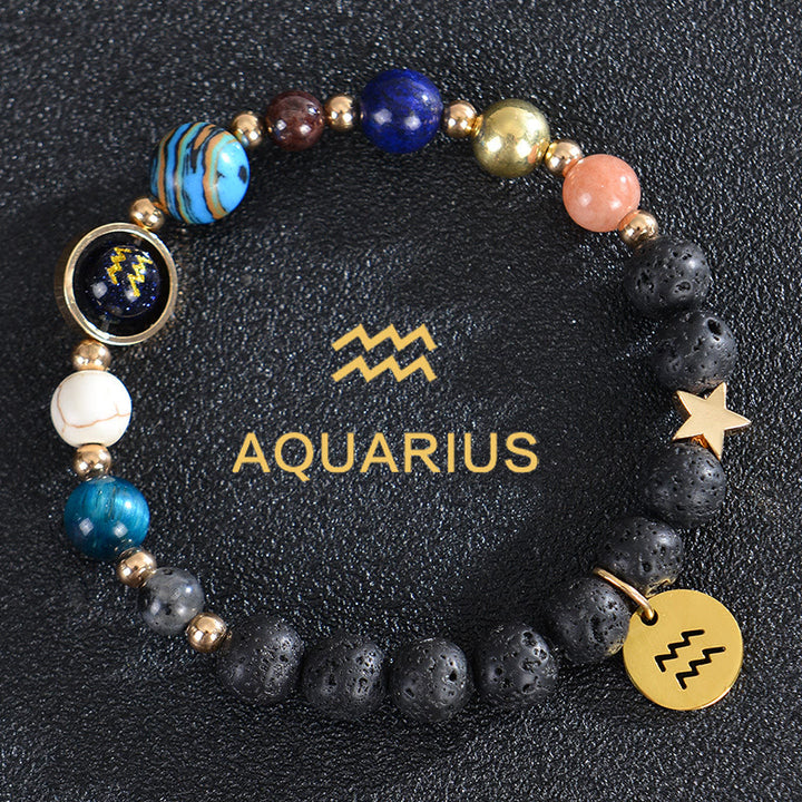 Olivenorma Twelve Constellations Eight Planets Gemstone Bracelet - Lava Stone - Aquarius - image 25