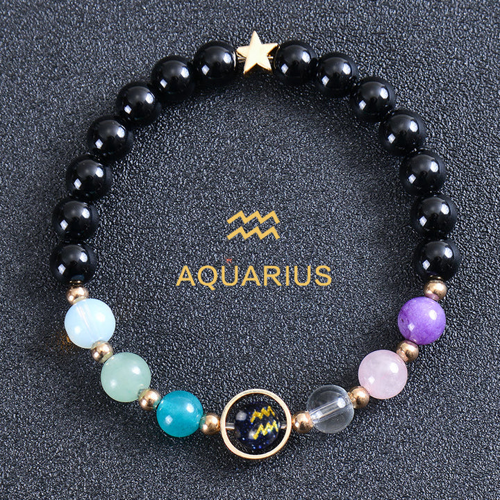 Olivenorma Twelve Constellations Eight Planets Gemstone Bracelet - Round Obsidian - Aquarius - image 49