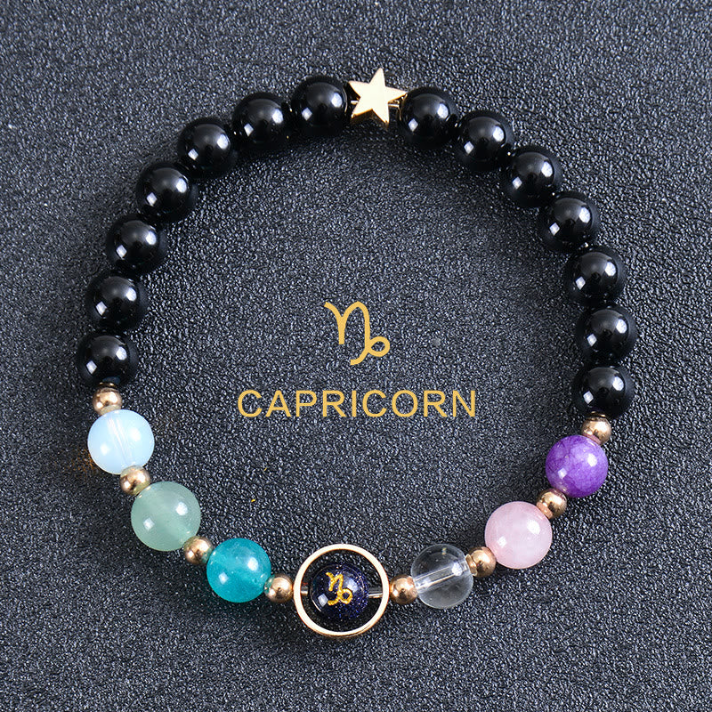 Olivenorma Twelve Constellations Eight Planets Gemstone Bracelet - Round Obsidian - Capricorn - image 48