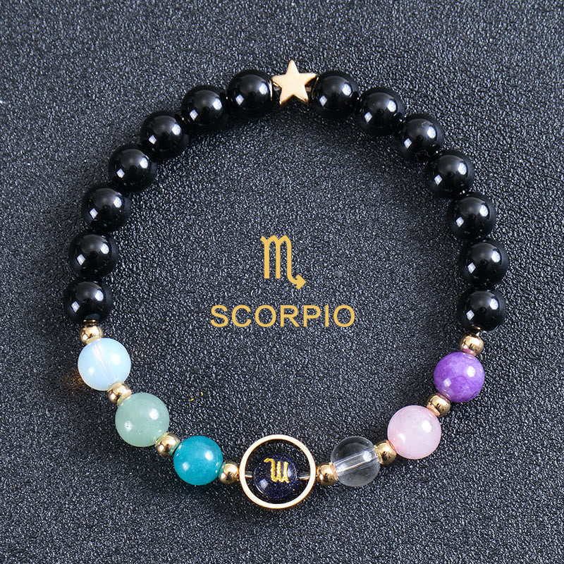 Olivenorma Twelve Constellations Eight Planets Gemstone Bracelet - Round Obsidian - Scorpio - image 46