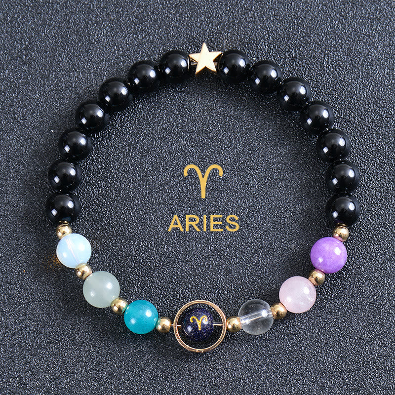 Olivenorma Twelve Constellations Eight Planets Gemstone Bracelet - Round Obsidian - Aries - image 39