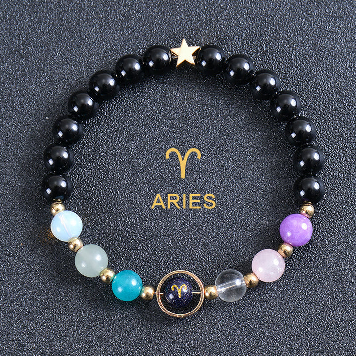 Olivenorma Twelve Constellations Eight Planets Gemstone Bracelet - Round Obsidian - Aries - image 39