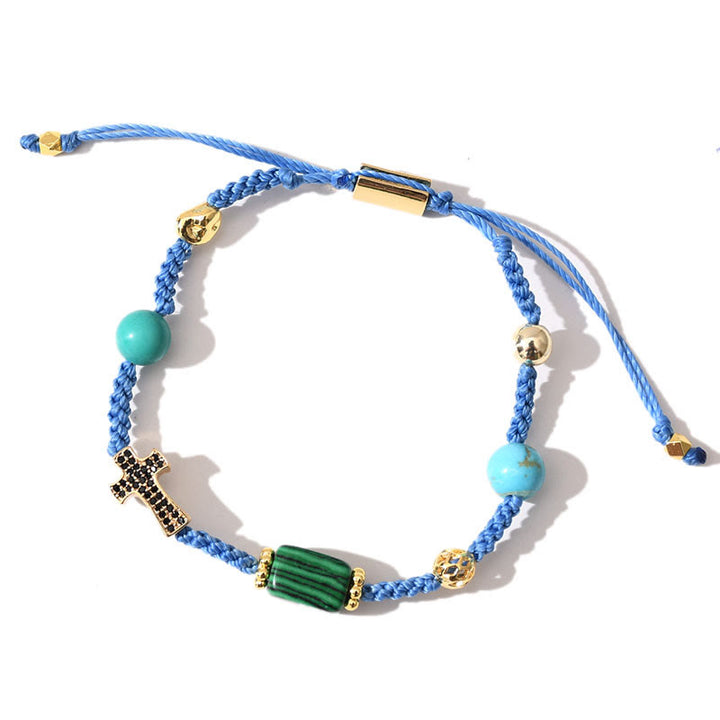 Olivenorma Healing Gemstone Adjustable Braided Bracelet - Malachite + Turquoise - image 12