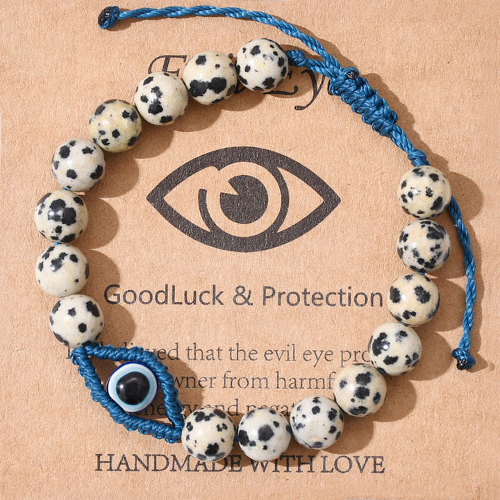 Olivenorma Evil Eye Good Luck & Protection Crystal Braided Bracelet - Dalmatian Jasper - image 5