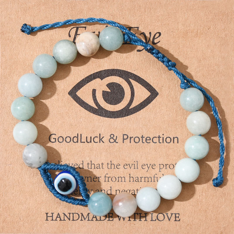 Olivenorma Evil Eye Good Luck & Protection Crystal Braided Bracelet - Amazonite - image 0