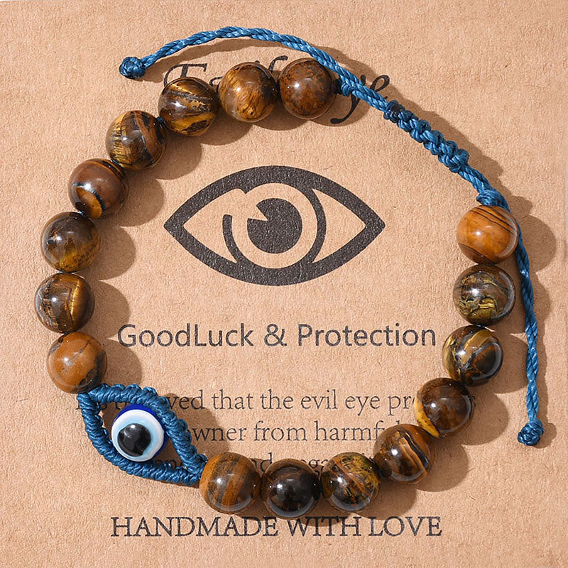 Olivenorma Evil Eye Good Luck & Protection Crystal Braided Bracelet - Tiger Eye - image 9