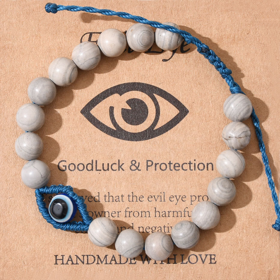 Olivenorma Evil Eye Good Luck & Protection Crystal Braided Bracelet - Grey Jasper - image 14