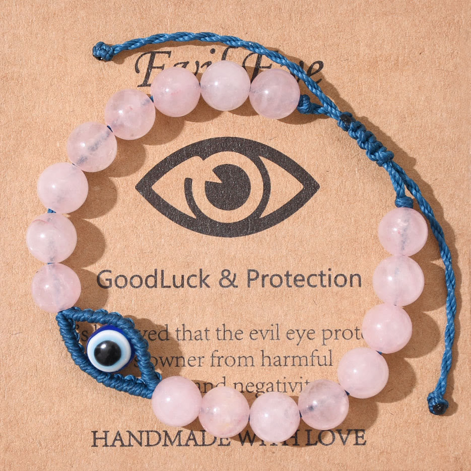 Olivenorma Evil Eye Good Luck & Protection Crystal Braided Bracelet - Rose Quartz - image 11