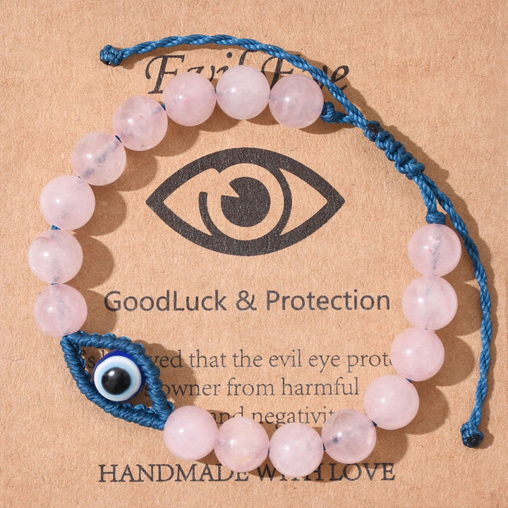 Olivenorma Evil Eye Good Luck & Protection Crystal Braided Bracelet - Rose Quartz - image 11