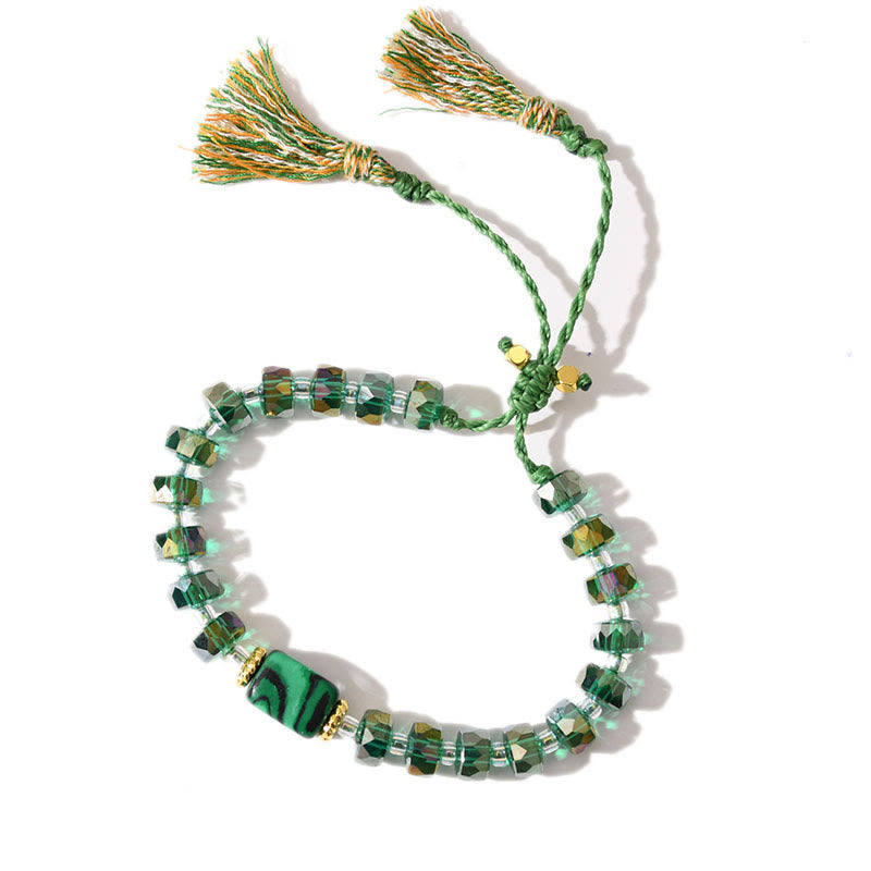 Olivenorma Glitter Boho Style Tassel Gemstone Braided Bracelet - Malachite + Green Glaze - image 13
