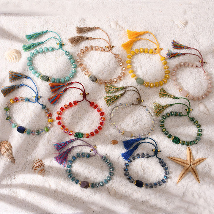 Olivenorma Glitter Boho Style Tassel Gemstone Braided Bracelet - image 19