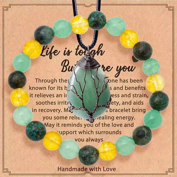 Olivenorma "Life Is Tough, But So Are You" Healing Gemstone Bracelet Necklace Jewelry Set - Green Aventurine + Citrine + Ruby Zoisite - image 8