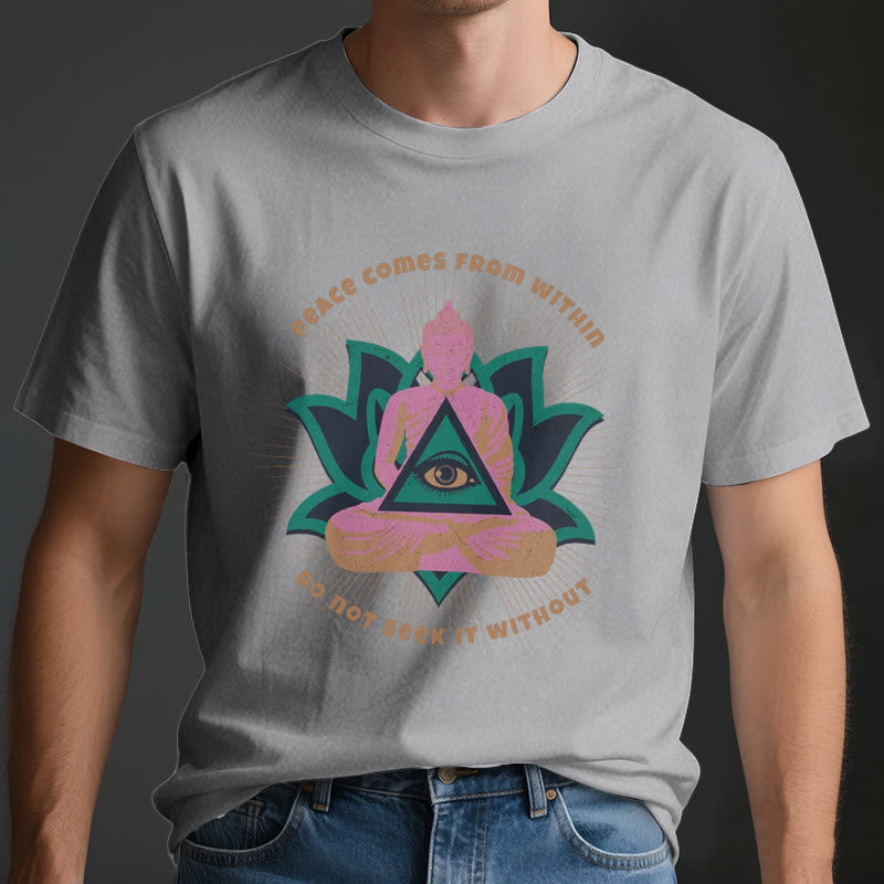 Olivenorma "PEACE COME FROM WITHIN" Buddha Lotus Spiritual T-Shirt - image 3