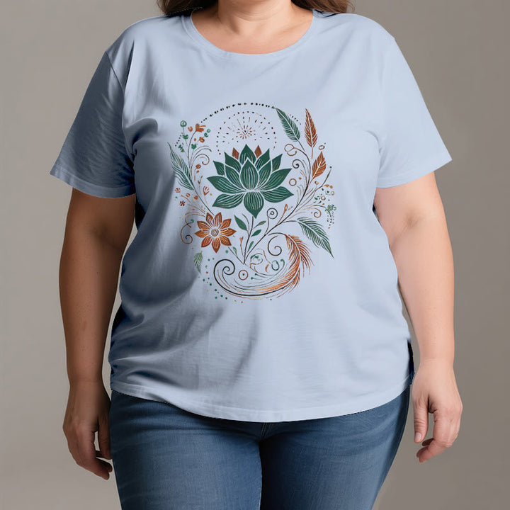 Olivenorma Lotus Flowers & Leafs Cotton Yoga T-Shirt - image 2