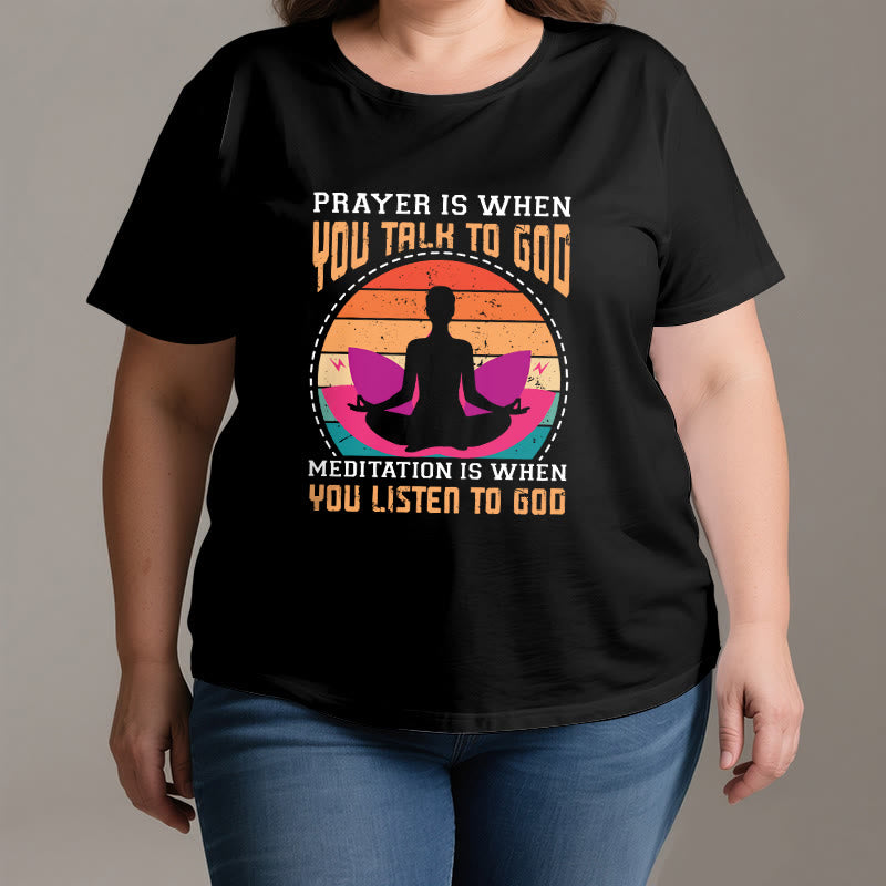 Olivenorma "MEDITATION IS WHEN YOU LISTEN TO GOD" Spiritual Yoga T-Shirt - image 2