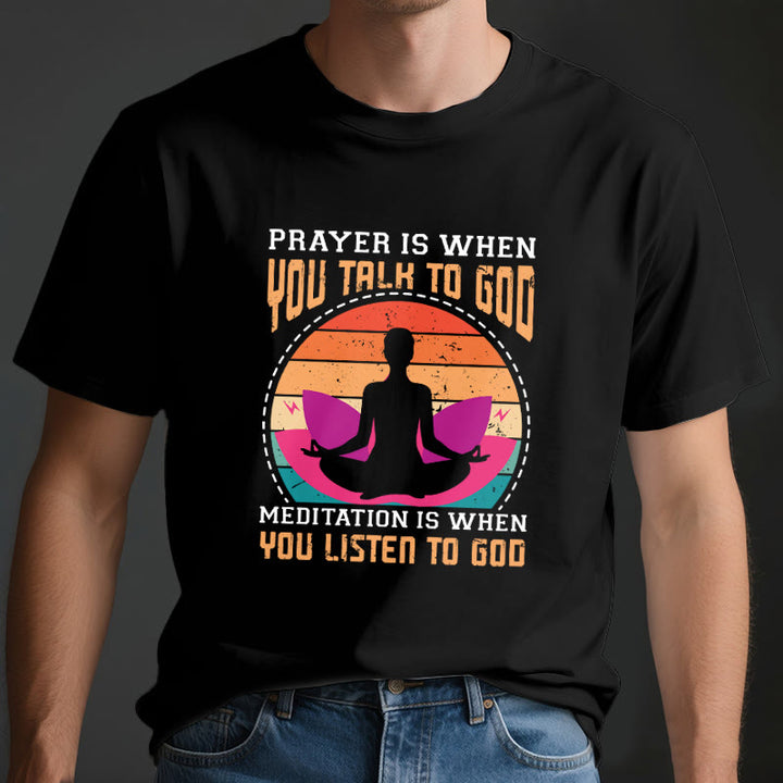 Olivenorma "MEDITATION IS WHEN YOU LISTEN TO GOD" Spiritual Yoga T-Shirt - image 3