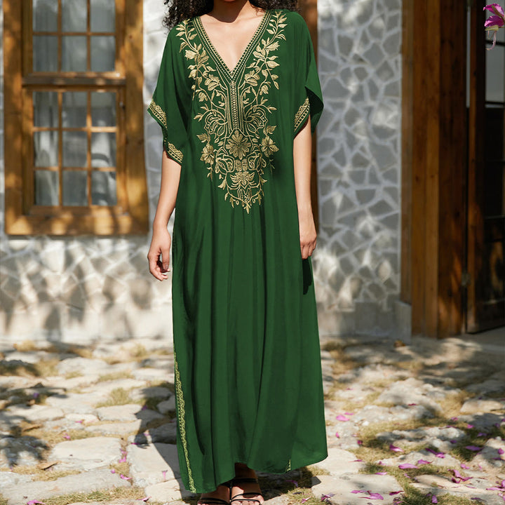 Olivenorma Beach Blouse Embroidered Vacation Kaftan Dress - Green - One Size Fits All - image 23
