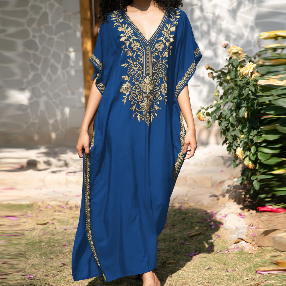 Olivenorma Beach Blouse Embroidered Vacation Kaftan Dress - Royal Blue - One Size Fits All - image 10
