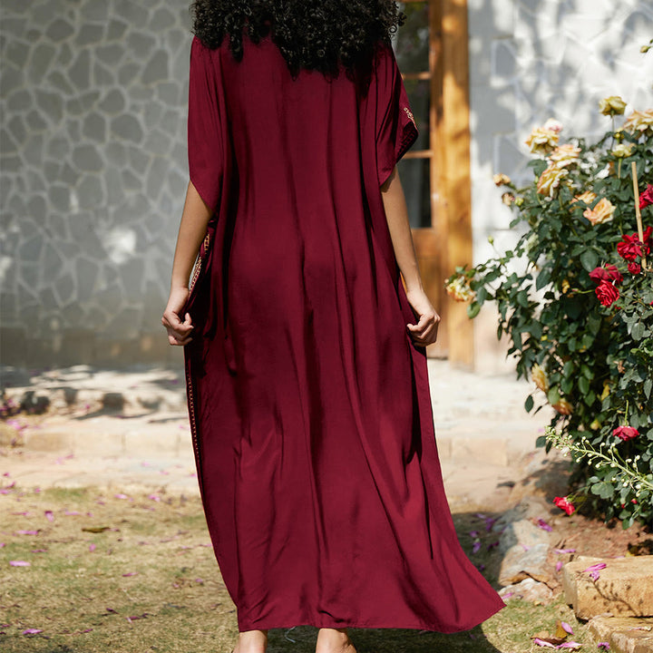 Olivenorma Beach Blouse Embroidered Vacation Kaftan Dress - image 35