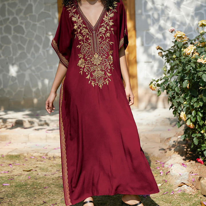 Olivenorma Beach Blouse Embroidered Vacation Kaftan Dress - image 30