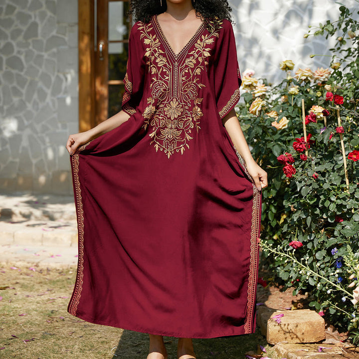 Olivenorma Beach Blouse Embroidered Vacation Kaftan Dress - image 32