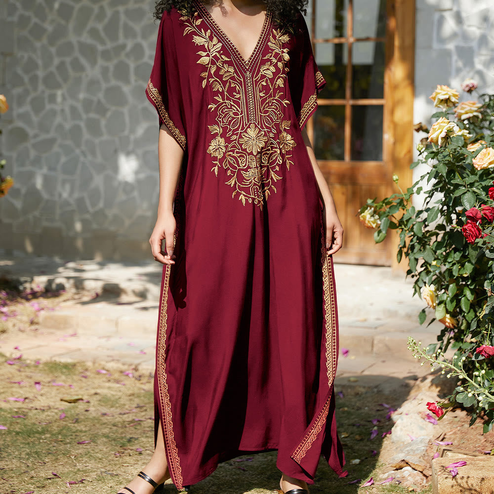 Olivenorma Beach Blouse Embroidered Vacation Kaftan Dress - Burgundy - One Size Fits All - image 29