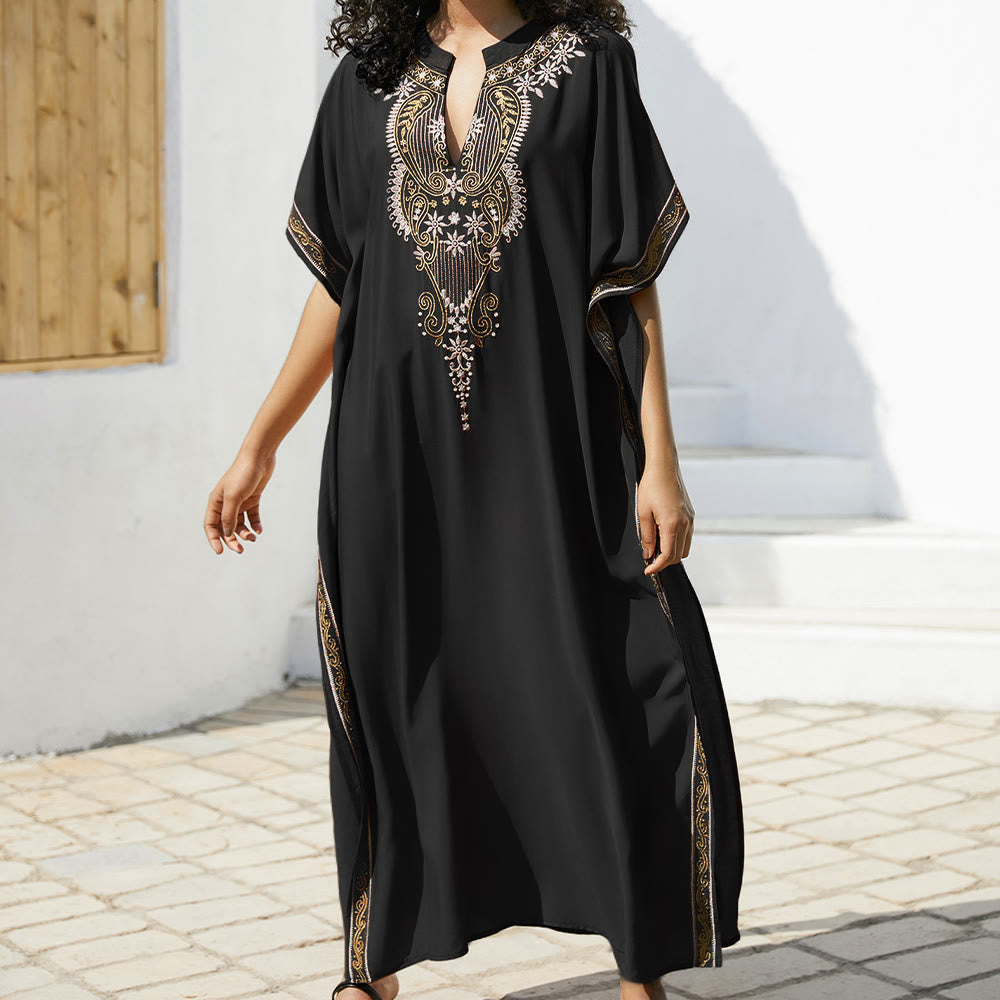 Olivenorma Beach Blouse Vintage Embroidered Kaftan Dress - Black - One Size Fits All - image 10