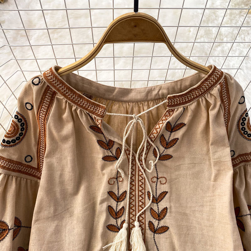 Olivenorma Bohemia Embroidered Lantern Sleeve Women's Shirt - image 1