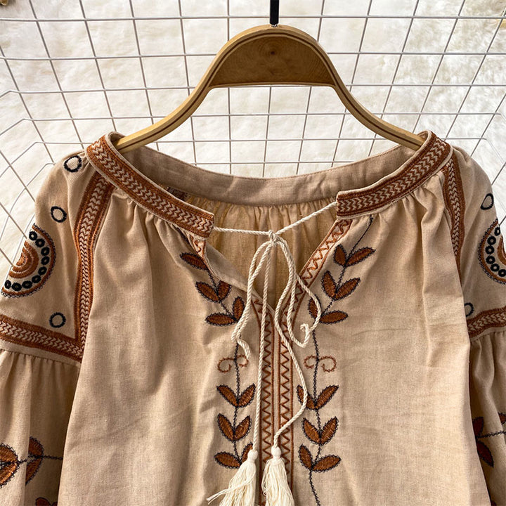 Olivenorma Bohemia Embroidered Lantern Sleeve Women's Shirt - image 1