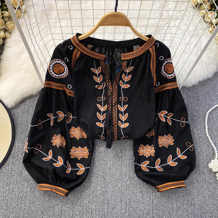 Olivenorma Bohemia Embroidered Lantern Sleeve Women's Shirt - image 14