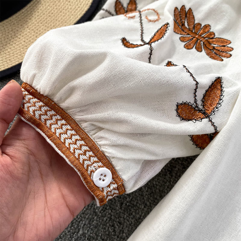 Olivenorma Bohemia Embroidered Lantern Sleeve Women's Shirt - image 10