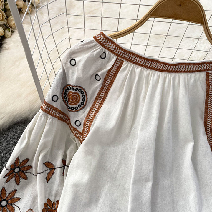 Olivenorma Bohemia Embroidered Lantern Sleeve Women's Shirt - image 9