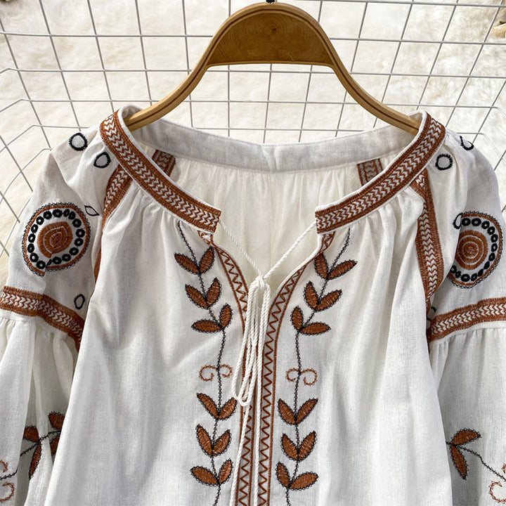 Olivenorma Bohemia Embroidered Lantern Sleeve Women's Shirt - image 6
