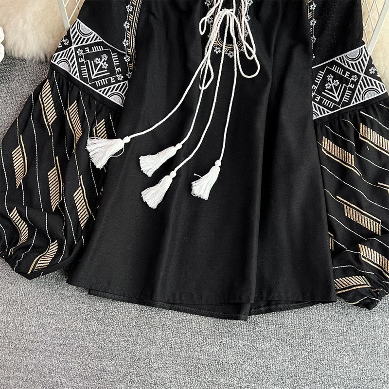 Olivenorma Geometric Totem Embroidery Lantern Sleeve Women's Shirt - image 15