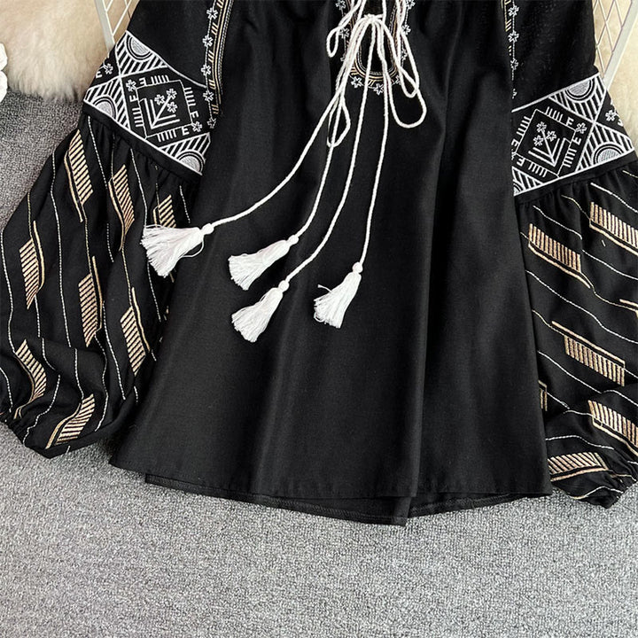 Olivenorma Geometric Totem Embroidery Lantern Sleeve Women's Shirt - image 15